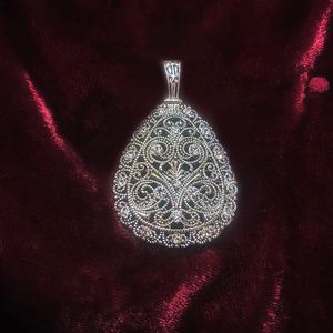 Large Sliver Tone Pendant with Crystals